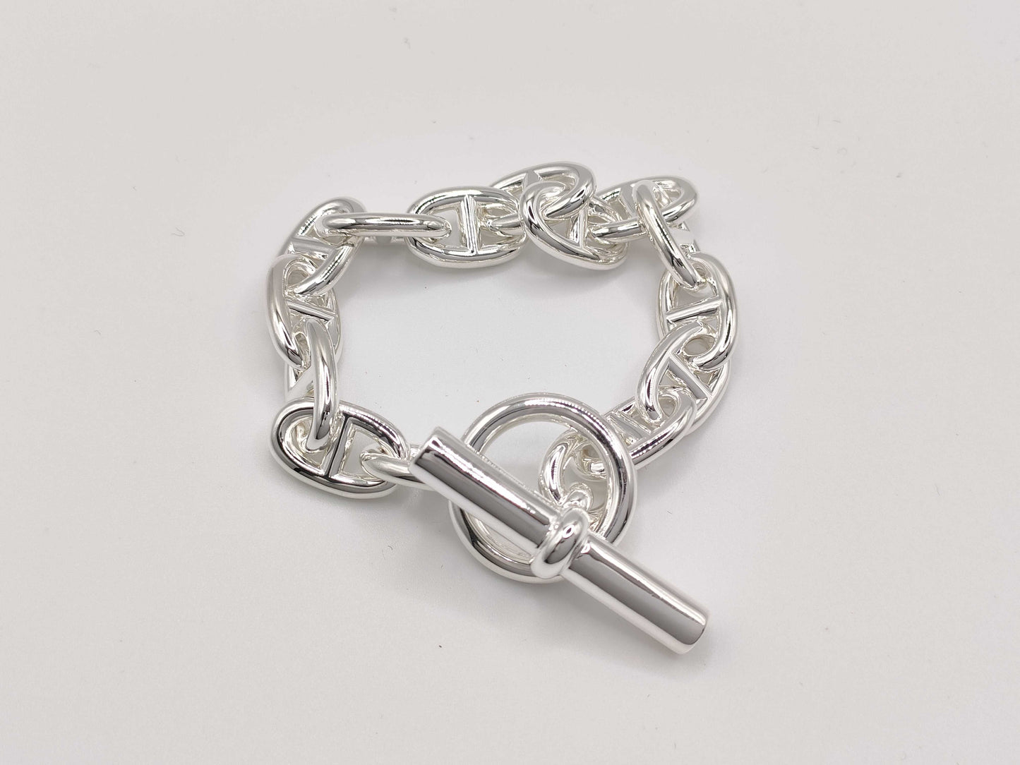 HERMES Chaine d'Ancre MM 14 links 52.3g 24 stamps Ag925 bracelet/bangle
