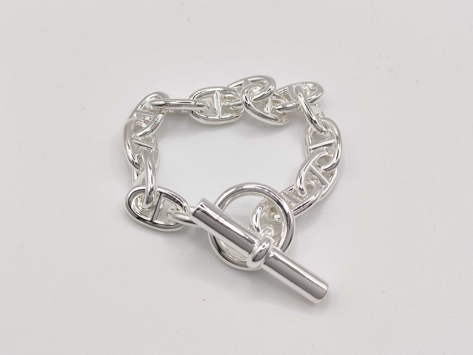 HERMES Chaine d'Ancre MM 14 links 52.3g 24 stamps Ag925 bracelet/bangle