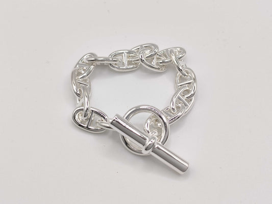 HERMES Chaine d'Ancre MM 14 links 52.3g 24 stamps Ag925 bracelet/bangle