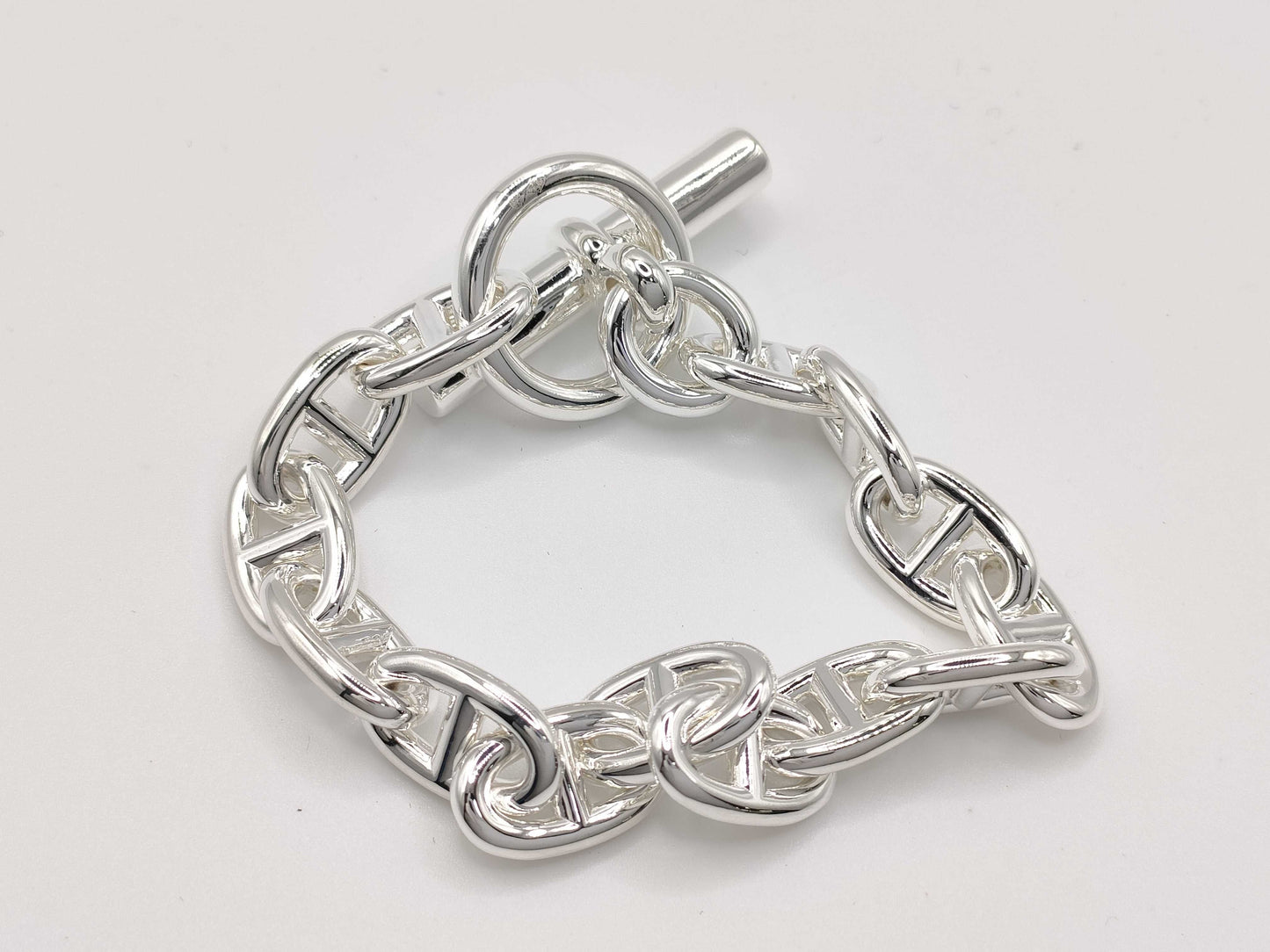 HERMES Chaine d'Ancre MM 14 links 52.3g 24 stamps Ag925 bracelet/bangle
