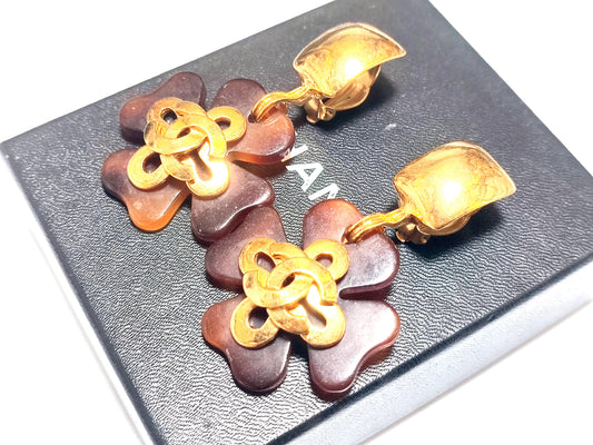 CHANEL Coco Mark Tortoiseshell Swing 95P Earrings