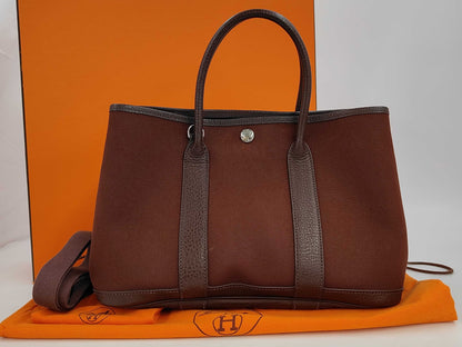 HERMES Garden Party Toile Officier TPM □I Engraved Tote Bag with ST
