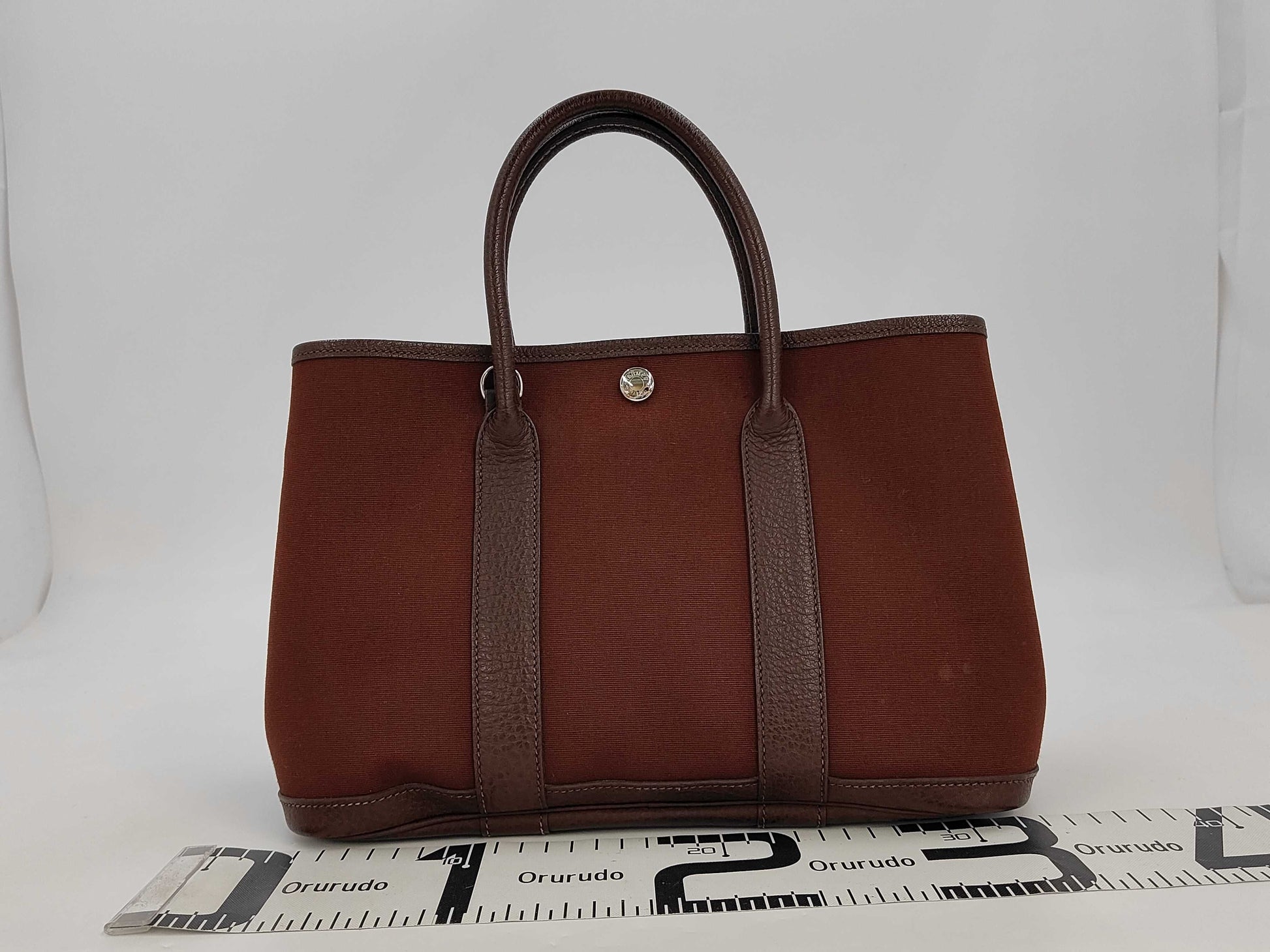 HERMES Garden Party Toile Officier TPM □I Engraved Tote Bag with ST