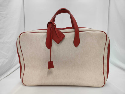 HERMES Victoria 50 Toile H Taurillon Boston Bag with Key Padlock and Cloche