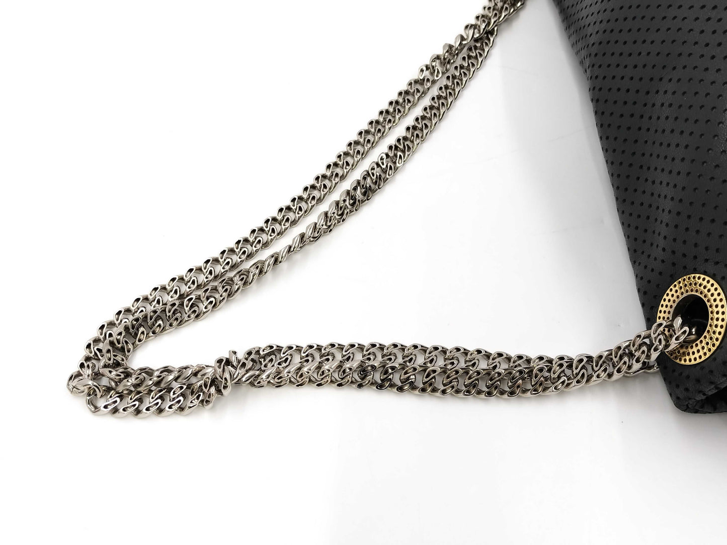 CHANEL 2.55 Calfskin Punching Chain Bag Black with Seal Shoulder Bag