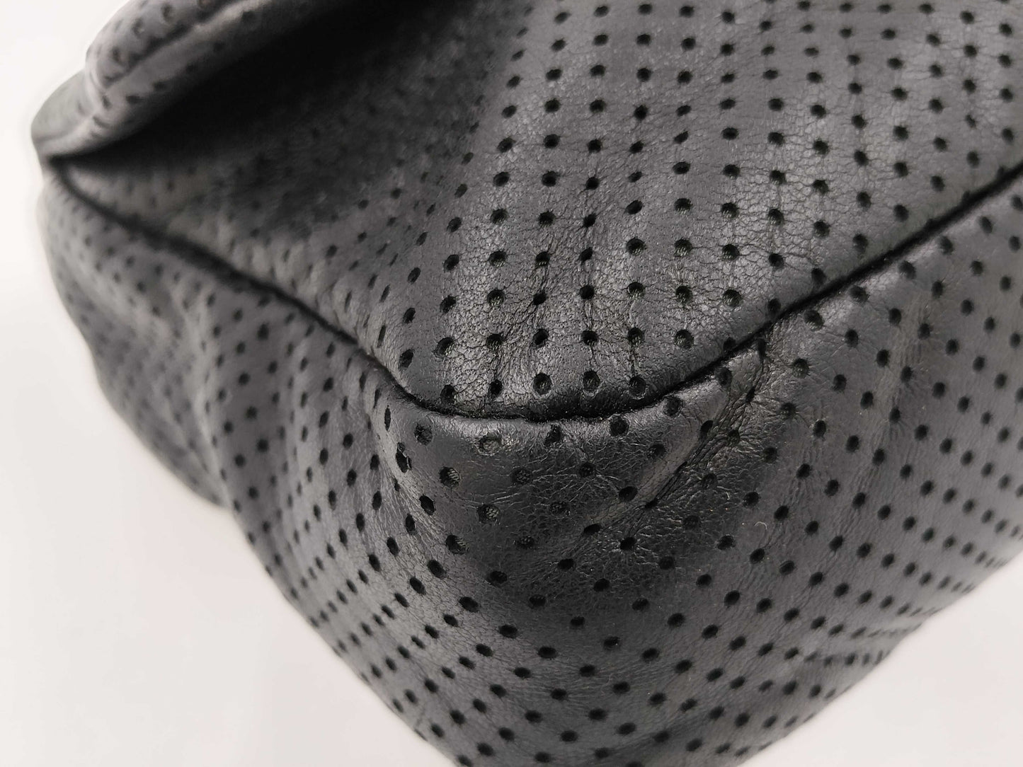 CHANEL 2.55 Calfskin Punching Chain Bag Black with Seal Shoulder Bag