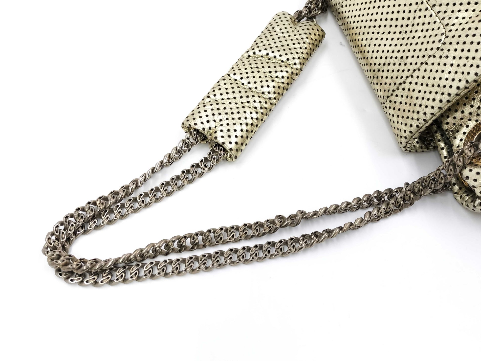 CHANEL 2.55 Chain Shoulder Bag, Perforated Gold, with Seal