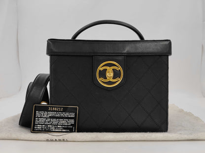 CHANEL Bicolor 2-Way Vanity Shoulder Bag with Studs, Black, with G Card and Sticker