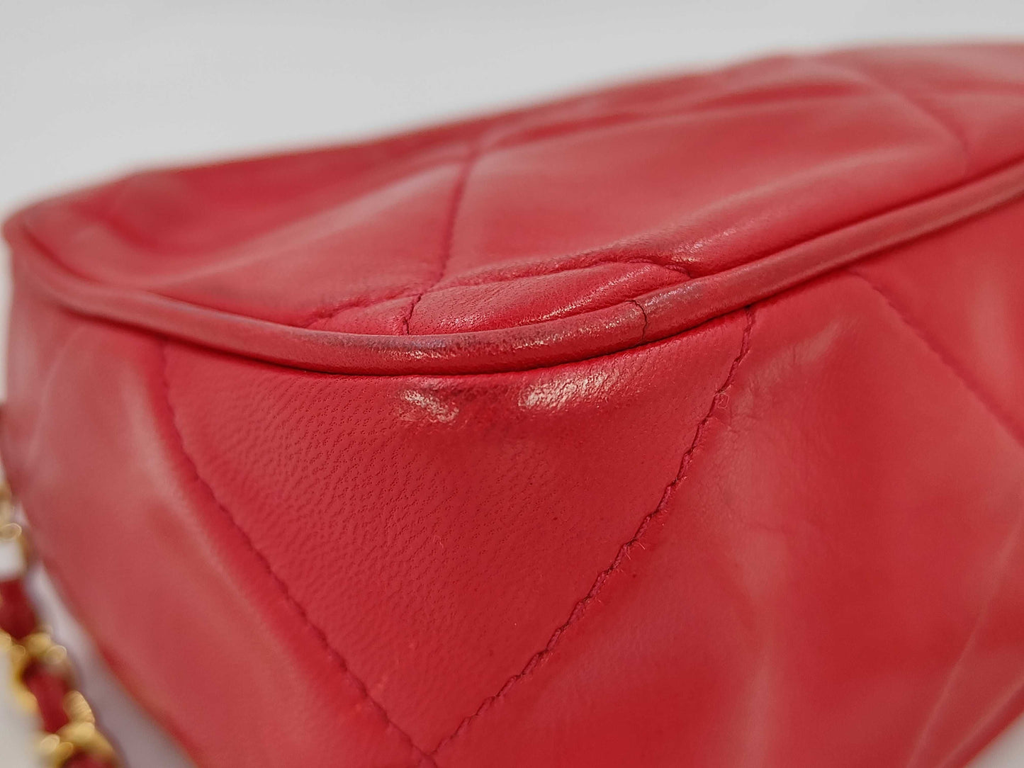 CHANEL Chain Shoulder Bag, Fringe, Lambskin, Red, Sticker Included