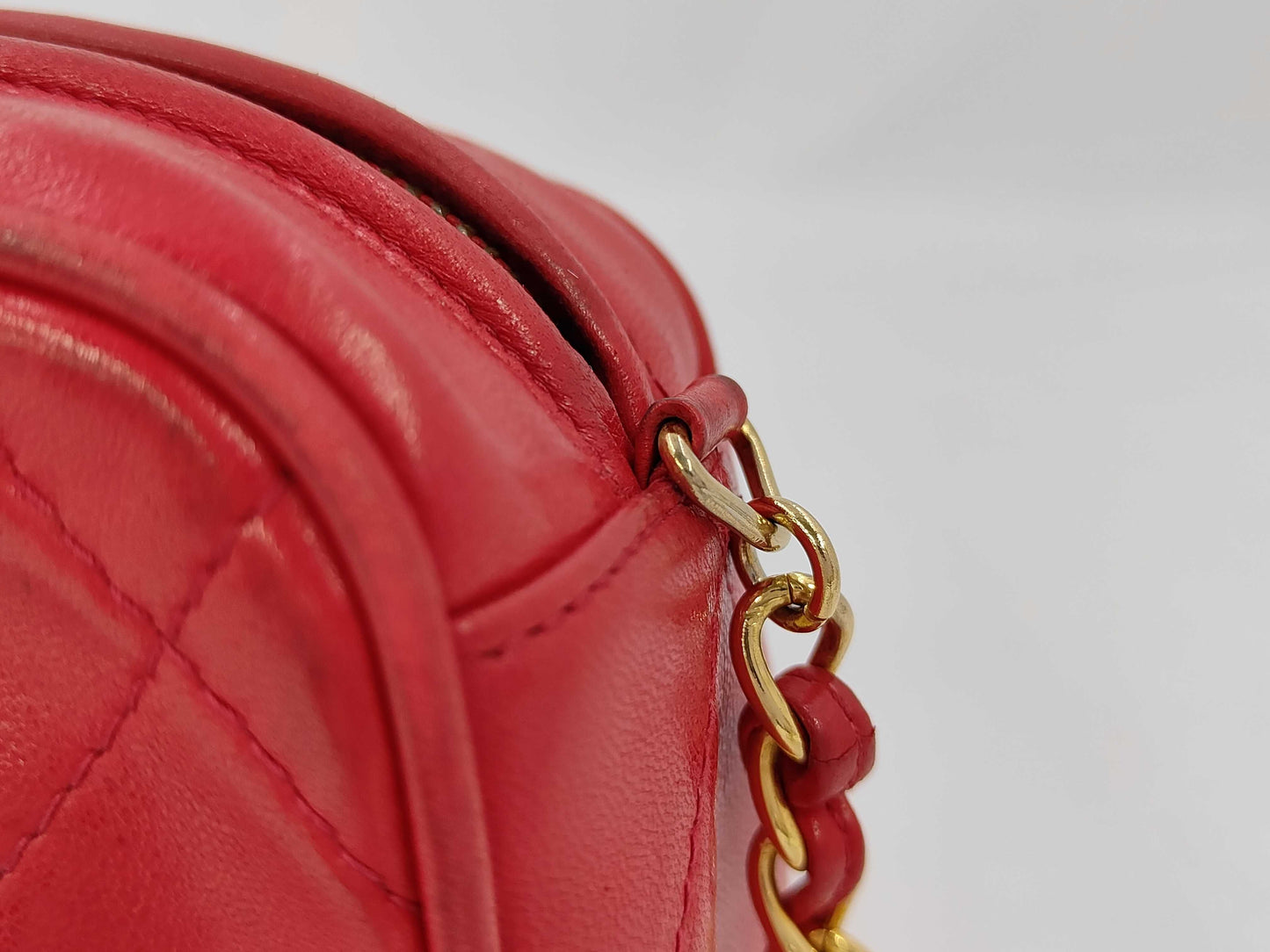 CHANEL Chain Shoulder Bag, Fringe, Lambskin, Red, Sticker Included