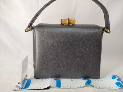 GUCCI Bamboo 2-Way Shoulder Bag with Turn Lock and ST, Gray Leather Handbag