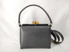 GUCCI Bamboo 2-Way Shoulder Bag with Turn Lock and ST, Gray Leather Handbag