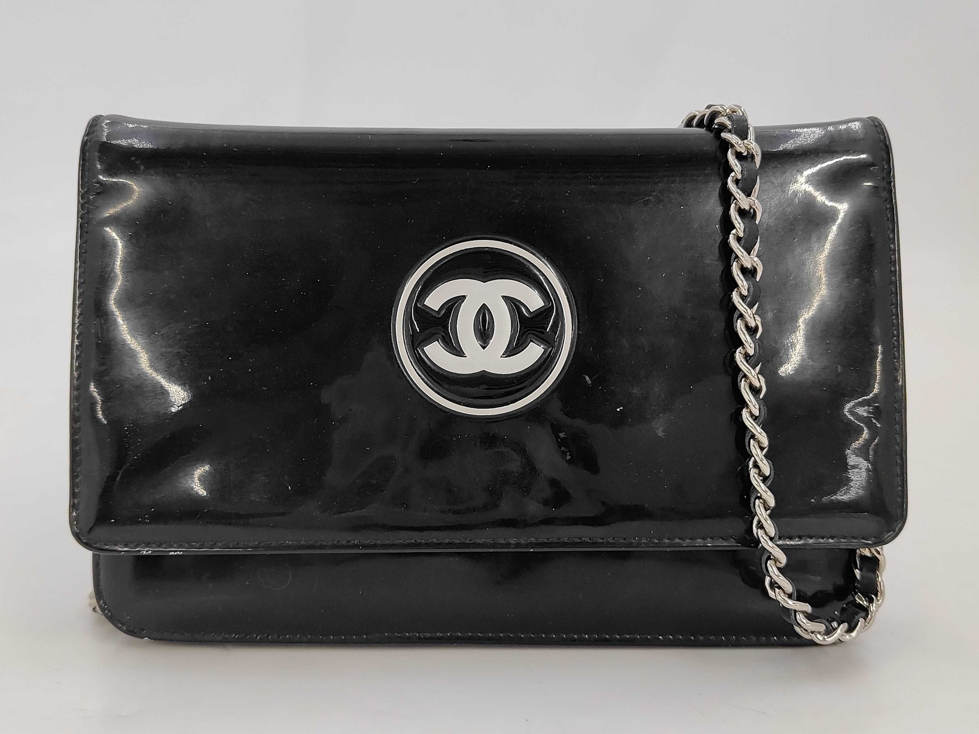 CHANEL Coco Mark Patent Chain Shoulder Bag with Seal