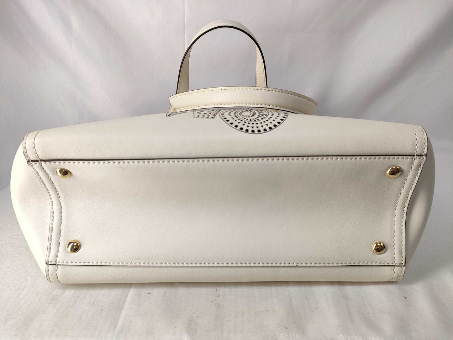 Salvatore Ferragamo Tote Bag, White Leather, Punched Handbag