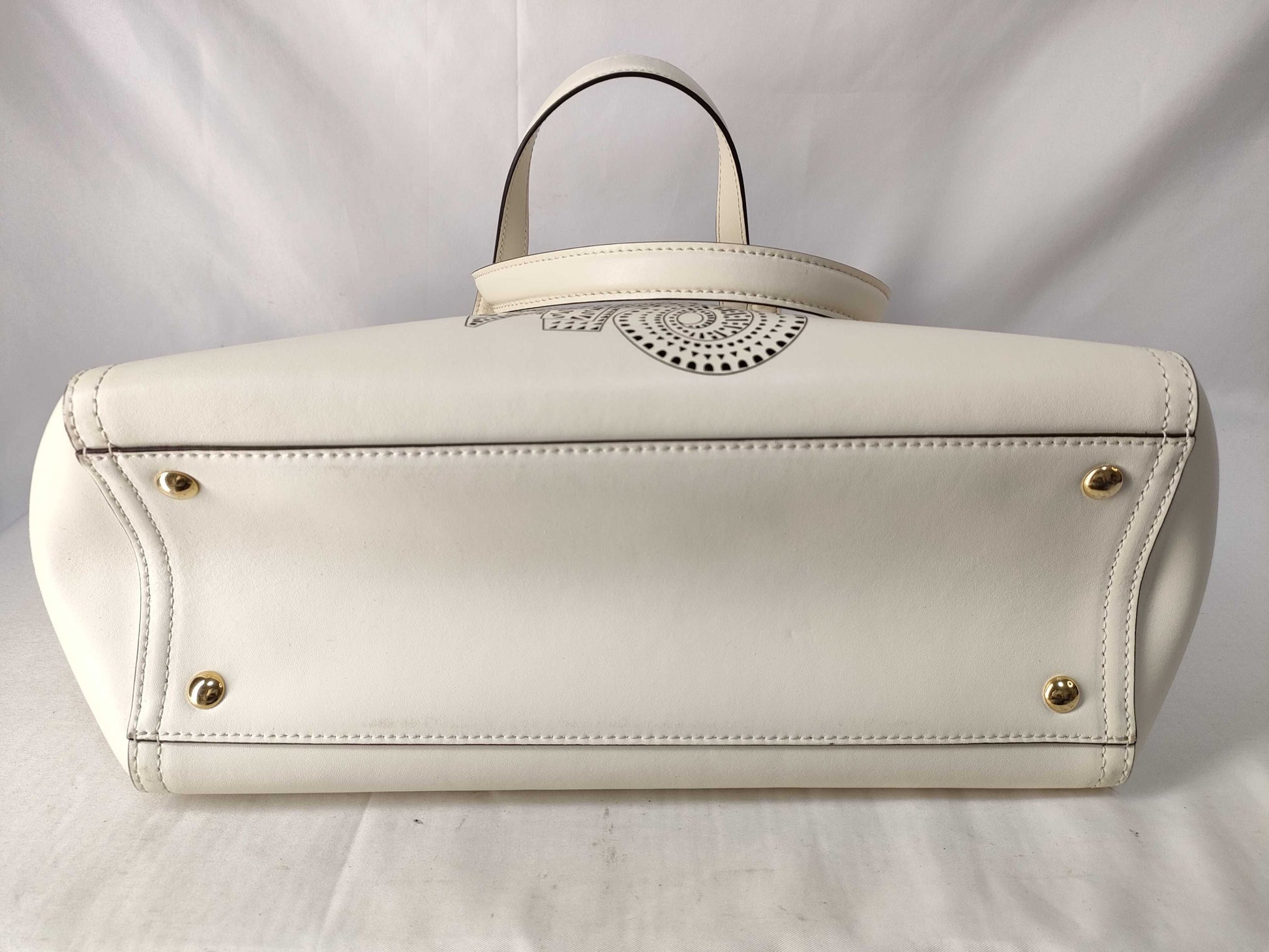 Salvatore Ferragamo Tote Bag, White Leather, Punched Handbag