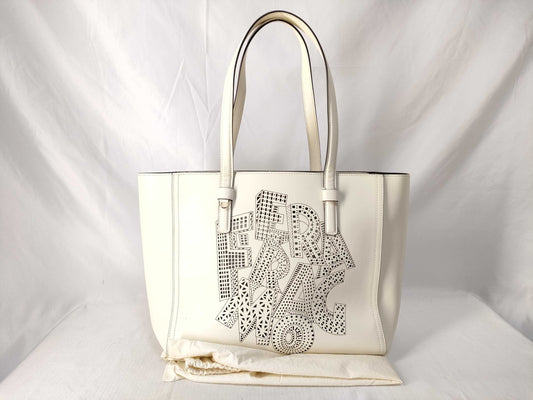 Salvatore Ferragamo Tote Bag, White Leather, Punched Handbag