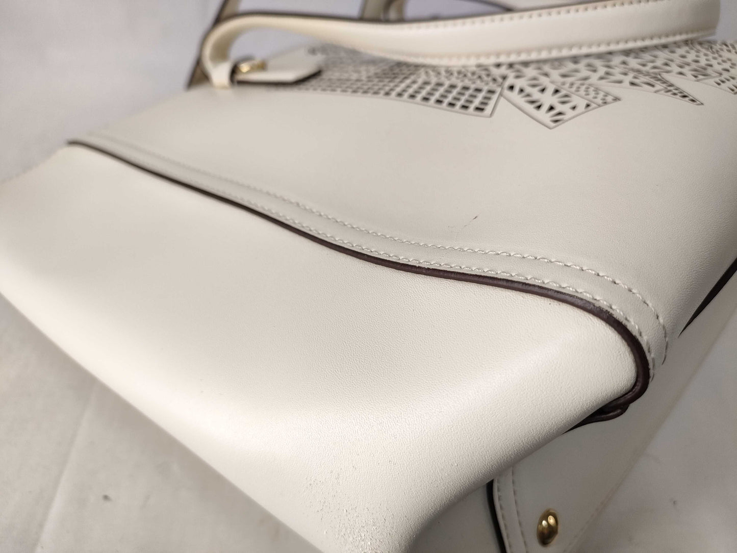 Salvatore Ferragamo Tote Bag, White Leather, Punched Handbag