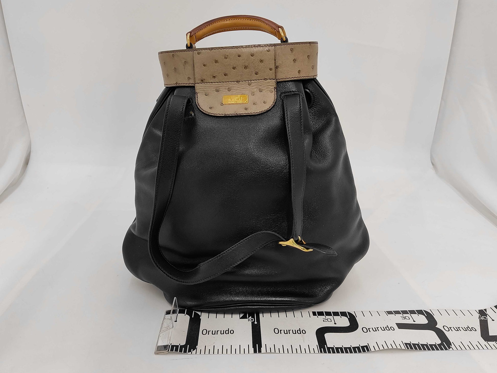 HERMES Smack Shoulder Lizard Ostrich Shoulder Bag