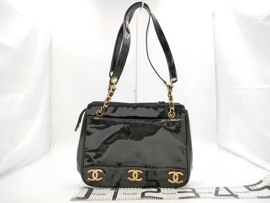 CHANEL Triple Coco Chain Shoulder Bag in Patent Leather