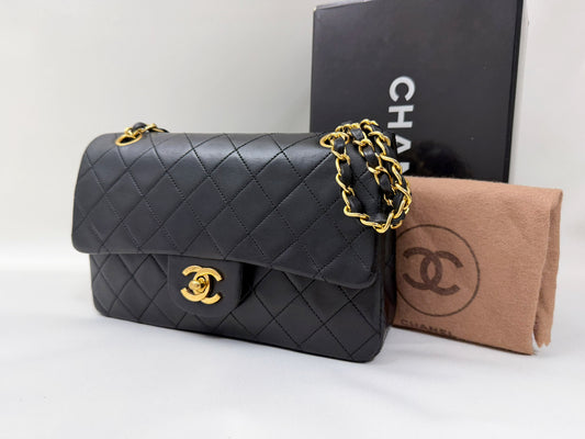 CHANEL Matelasse 23 Lambskin Double Flap Double Chain Black Shoulder Bag