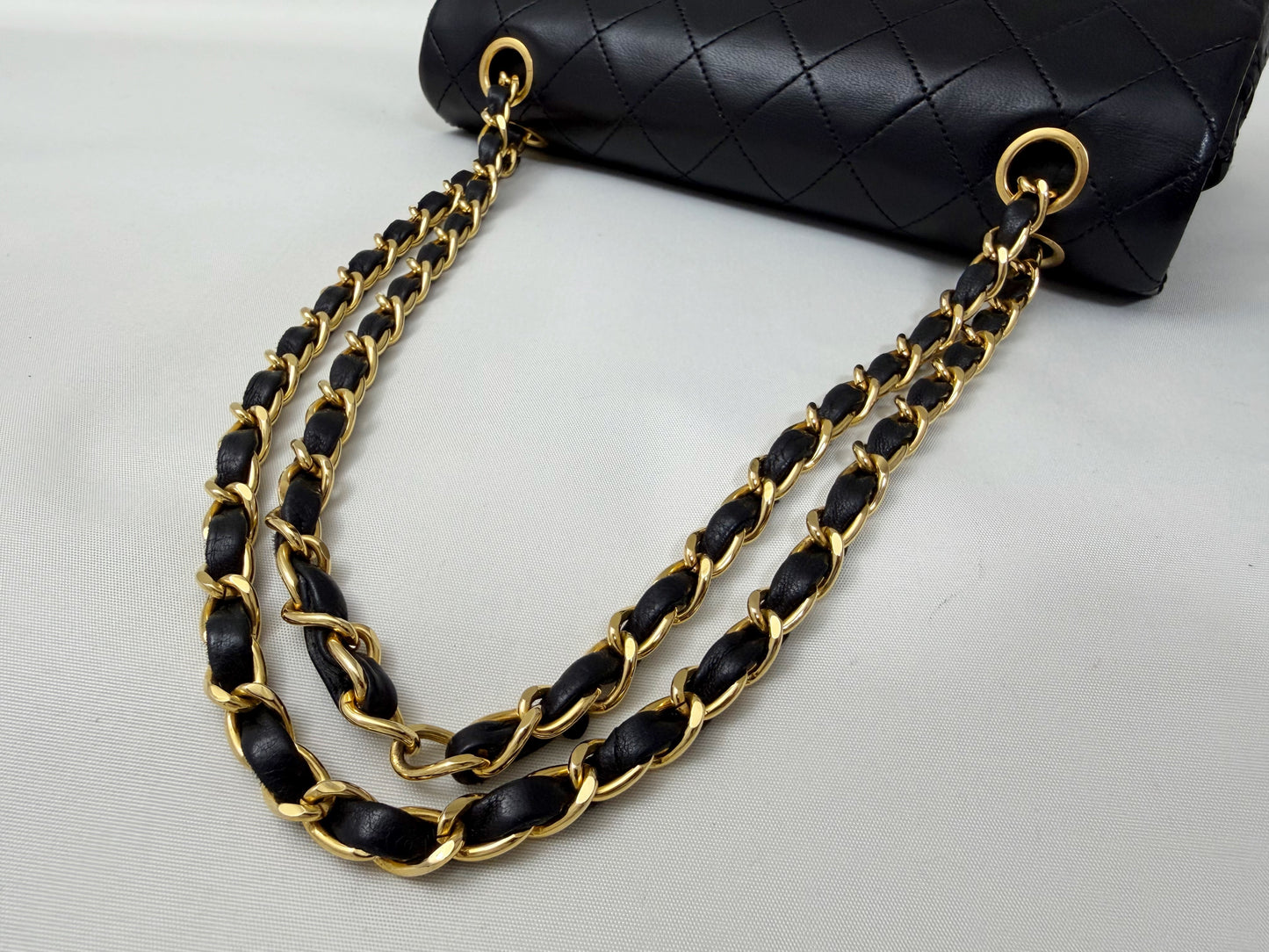 CHANEL Matelasse 23 Lambskin Double Flap Double Chain Black Shoulder Bag