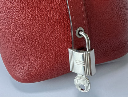 HERMES Picotin Lock PM Handbag, Taurillon, Red, Silver Hardware, A Stamp