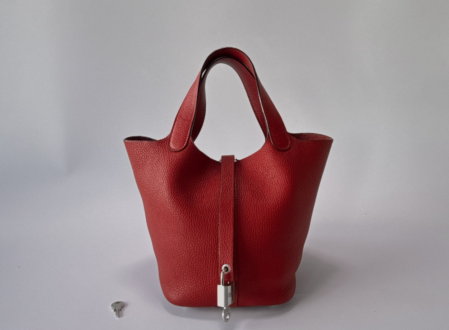 HERMES Picotin Lock PM Handbag, Taurillon, Red, Silver Hardware, A Stamp