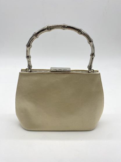 GUCCI Satin Silver Bamboo 2-way Handbag