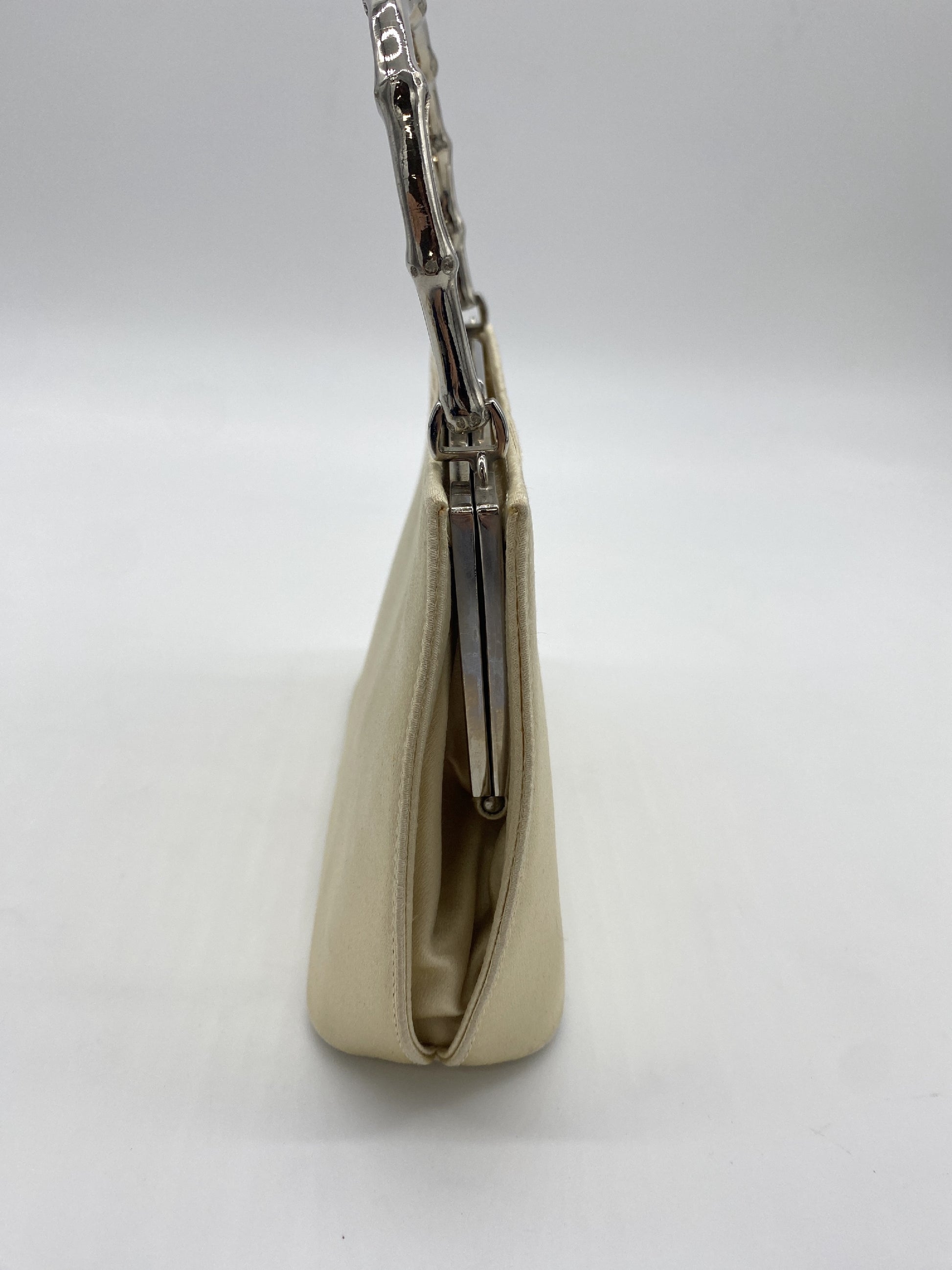 GUCCI Satin Silver Bamboo 2-way Handbag