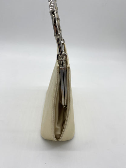 GUCCI Satin Silver Bamboo 2-way Handbag