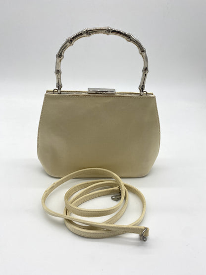 GUCCI Satin Silver Bamboo 2-way Handbag