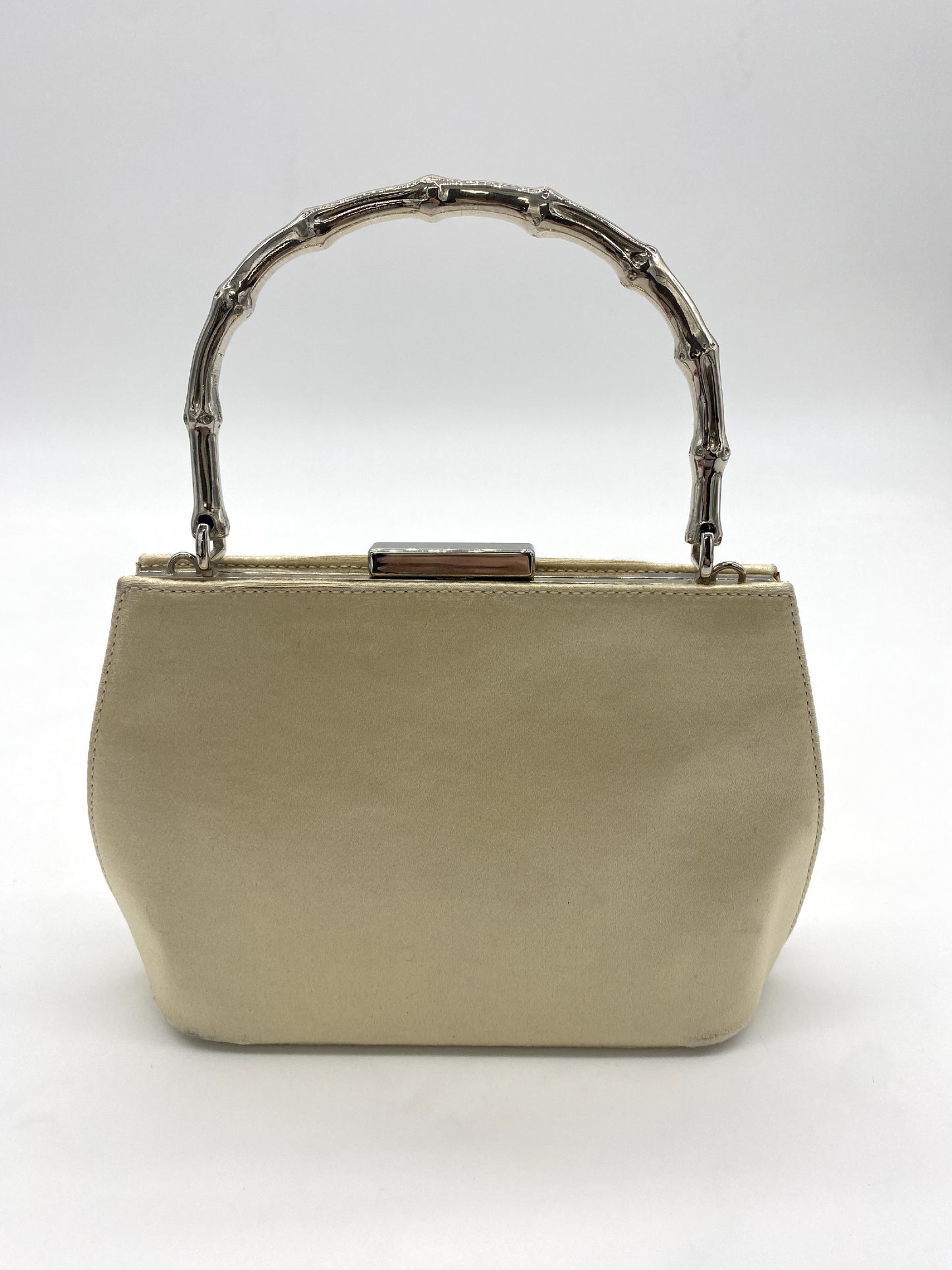 GUCCI Satin Silver Bamboo 2-way Handbag
