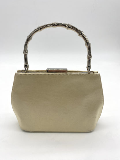 GUCCI Satin Silver Bamboo 2-way Handbag