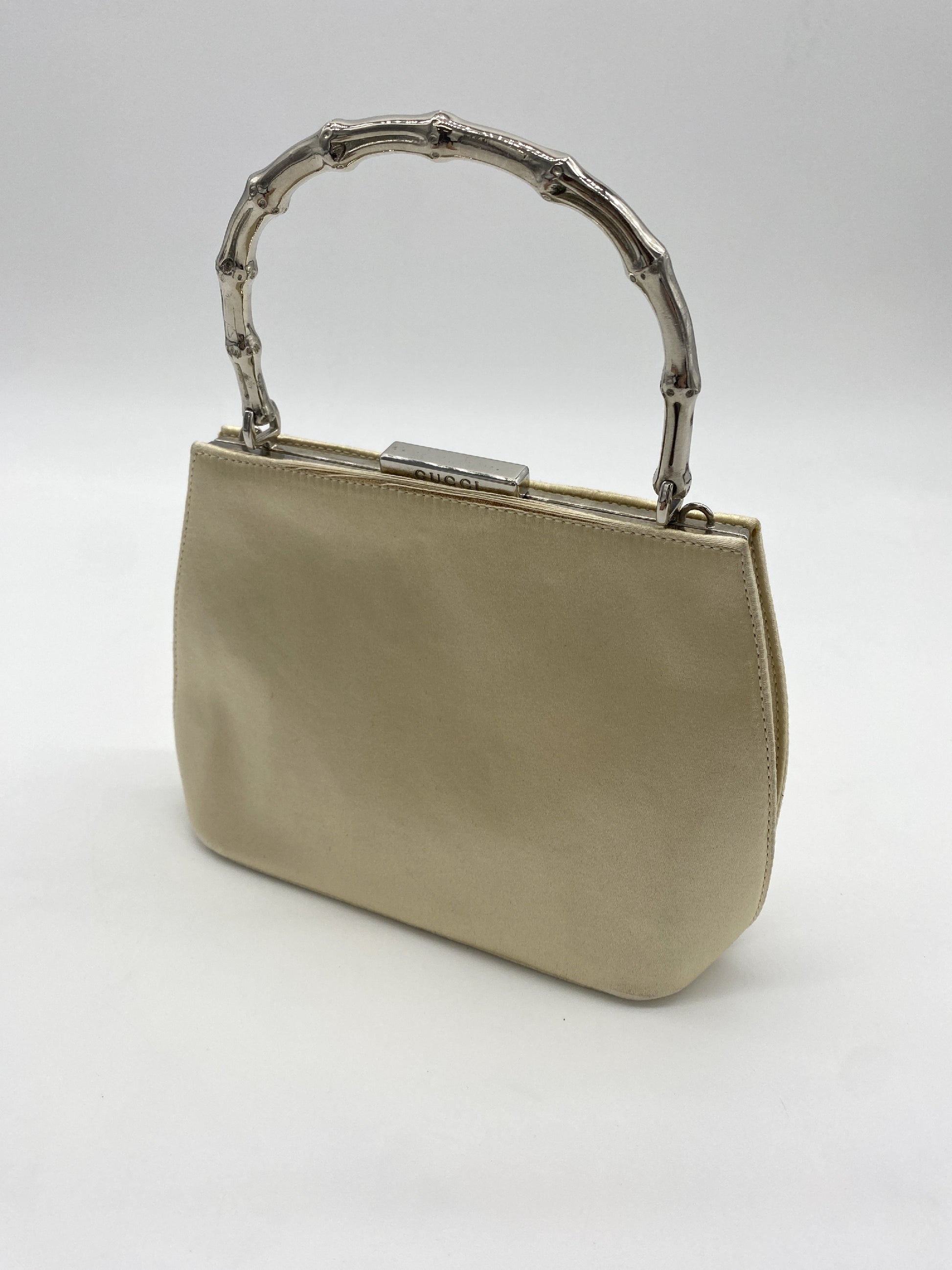 GUCCI Satin Silver Bamboo 2-way Handbag