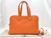 HERMES Victoria 35 Orange Taurillon Sterling Silver Hardware T Stamp Handbag