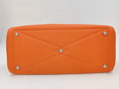 HERMES Victoria 35 Orange Taurillon Sterling Silver Hardware T Stamp Handbag