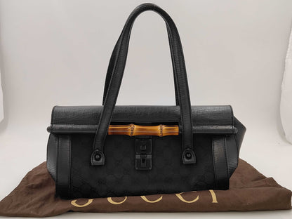 GUCCI GUCCI GG Canvas Bamboo Handbag Bag