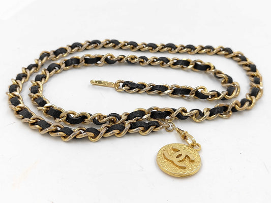 CHANEL CHANEL Coco Mark Leather Chain Belt