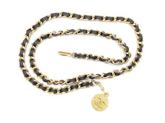 CHANEL CHANEL Coco Mark Leather Chain Belt