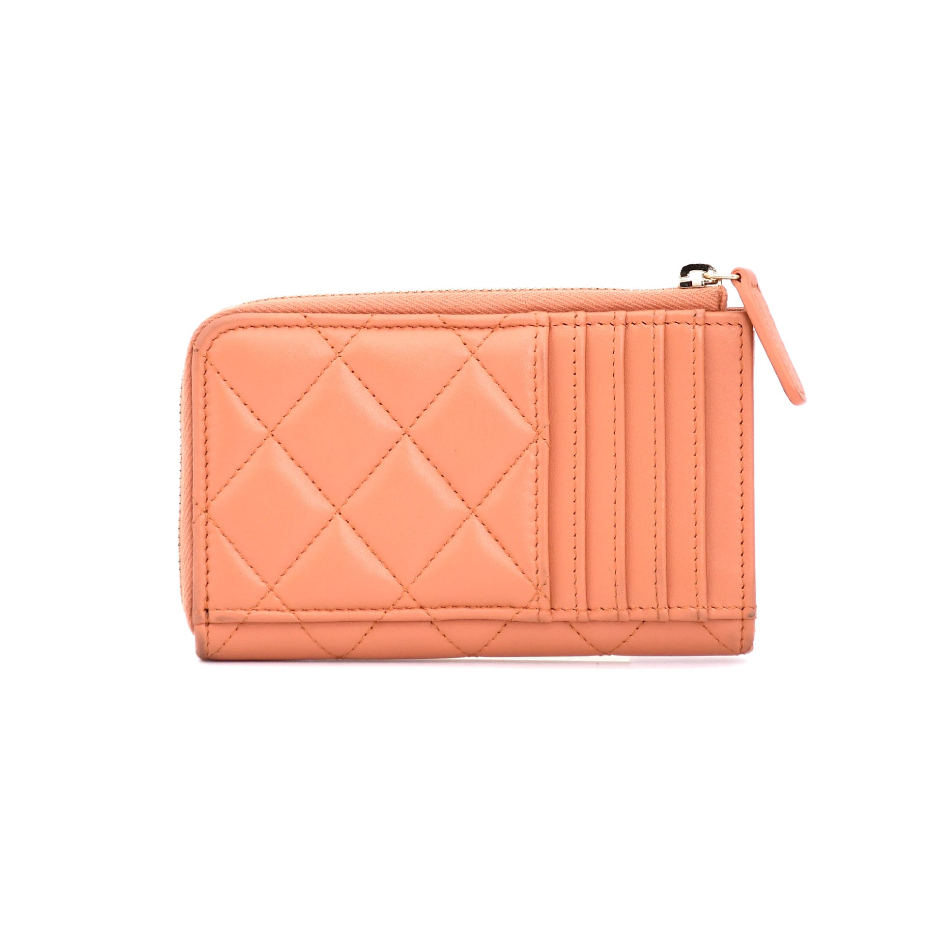 CHANEL Matelasse Lambskin Fragment Case in Orange and Yellow tones with Gold Hardware and Random Serial Number. Includes Box and Dust Bag.