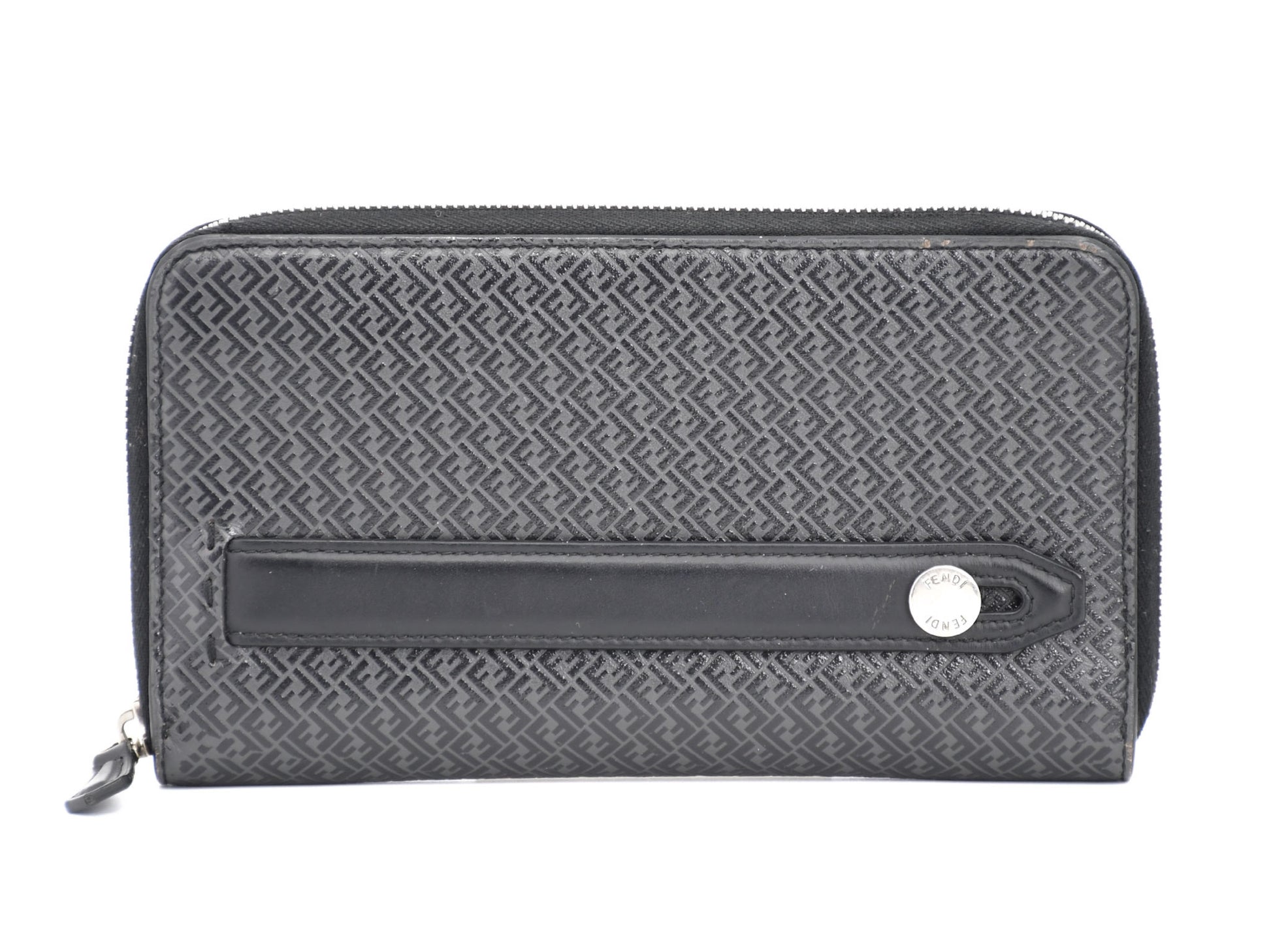 FENDI FENDI Travel Wallet 7M0276 Leather Round Zip Wallet Black Wallet