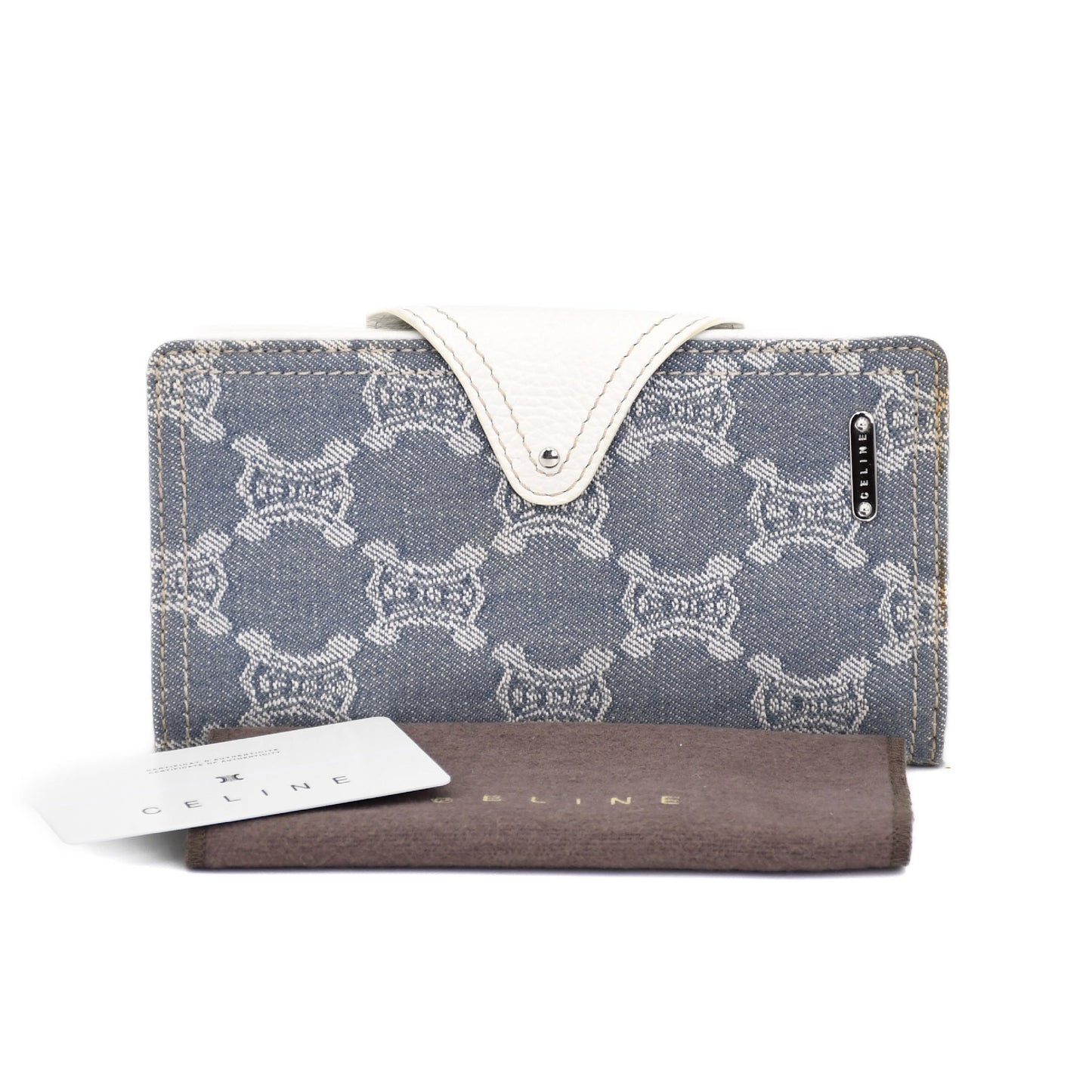 CELINE Macadam Denim Triomphe Long Wallet with Dust Bag