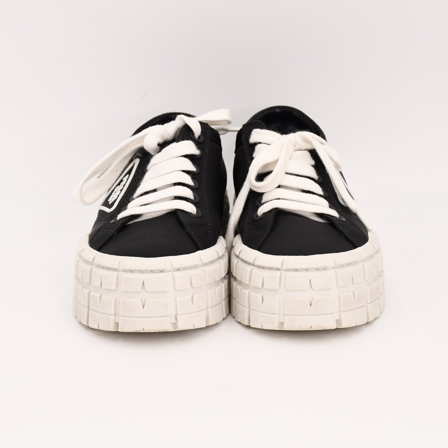 PRADA Prada Re-Nylon Gabardine Fabric Sneakers, Size 38, Women's, Black, Double Wheel Triangle Logo Sneakers