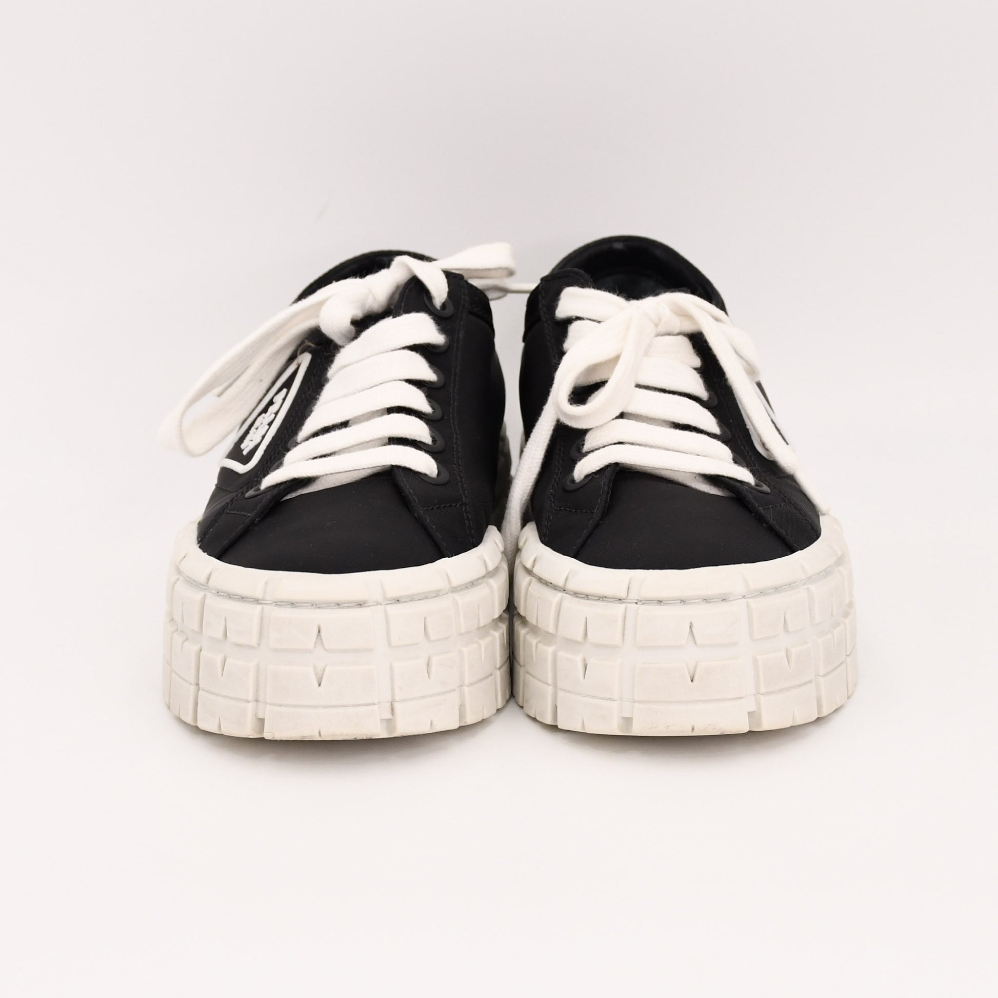 PRADA Prada Re-Nylon Gabardine Fabric Sneakers, Size 38, Women's, Black, Double Wheel Triangle Logo Sneakers