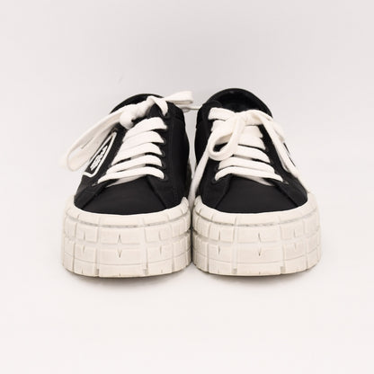 PRADA Prada Re-Nylon Gabardine Fabric Sneakers, Size 38, Women's, Black, Double Wheel Triangle Logo Sneakers