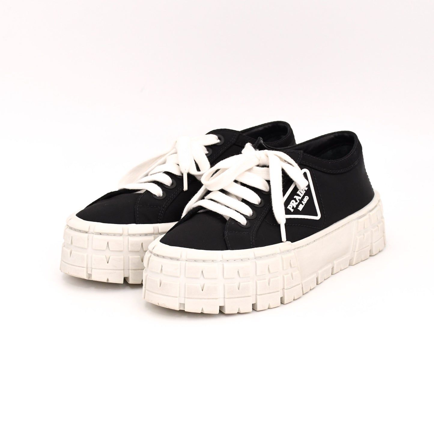 PRADA Prada Re-Nylon Gabardine Fabric Sneakers, Size 38, Women's, Black, Double Wheel Triangle Logo Sneakers