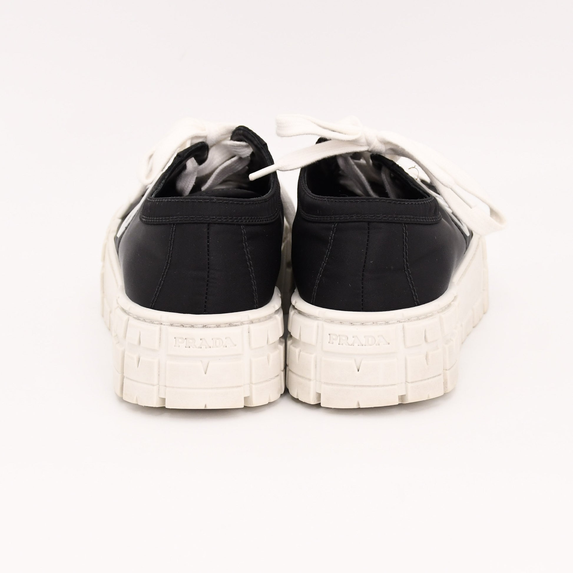 PRADA Prada Re-Nylon Gabardine Fabric Sneakers, Size 38, Women's, Black, Double Wheel Triangle Logo Sneakers