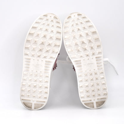 VALENTINO Valentino Garavani Rockstud Leather and Suede Sneakers, Size 34, Women's, White and Pink, S3GG8W0, Rhinestones, Replacement Laces Included