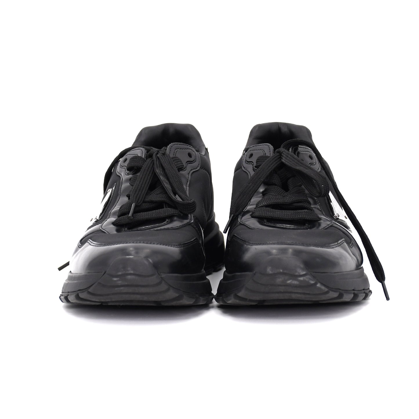 PRADA Prada Re Nylon Nylon and Leather Sneakers, Size 5, Unisex, Black, 2EE369, Triangle Logo Sneakers