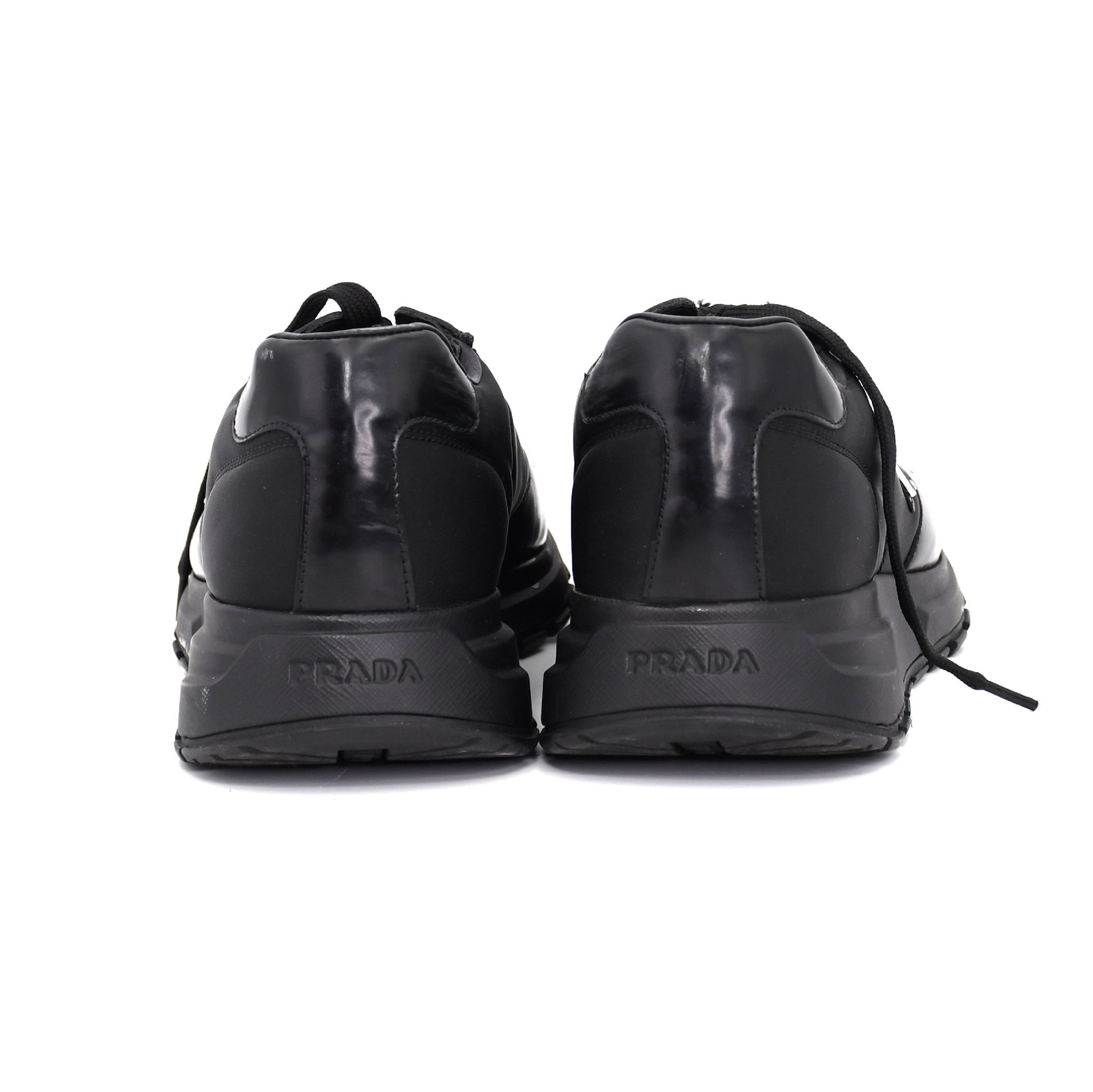 PRADA Prada Re Nylon Nylon and Leather Sneakers, Size 5, Unisex, Black, 2EE369, Triangle Logo Sneakers